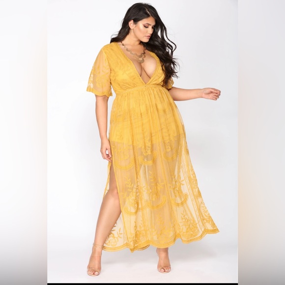 Fashion Nova Pants - Fashion Nova Yellow Lace Romper Dress